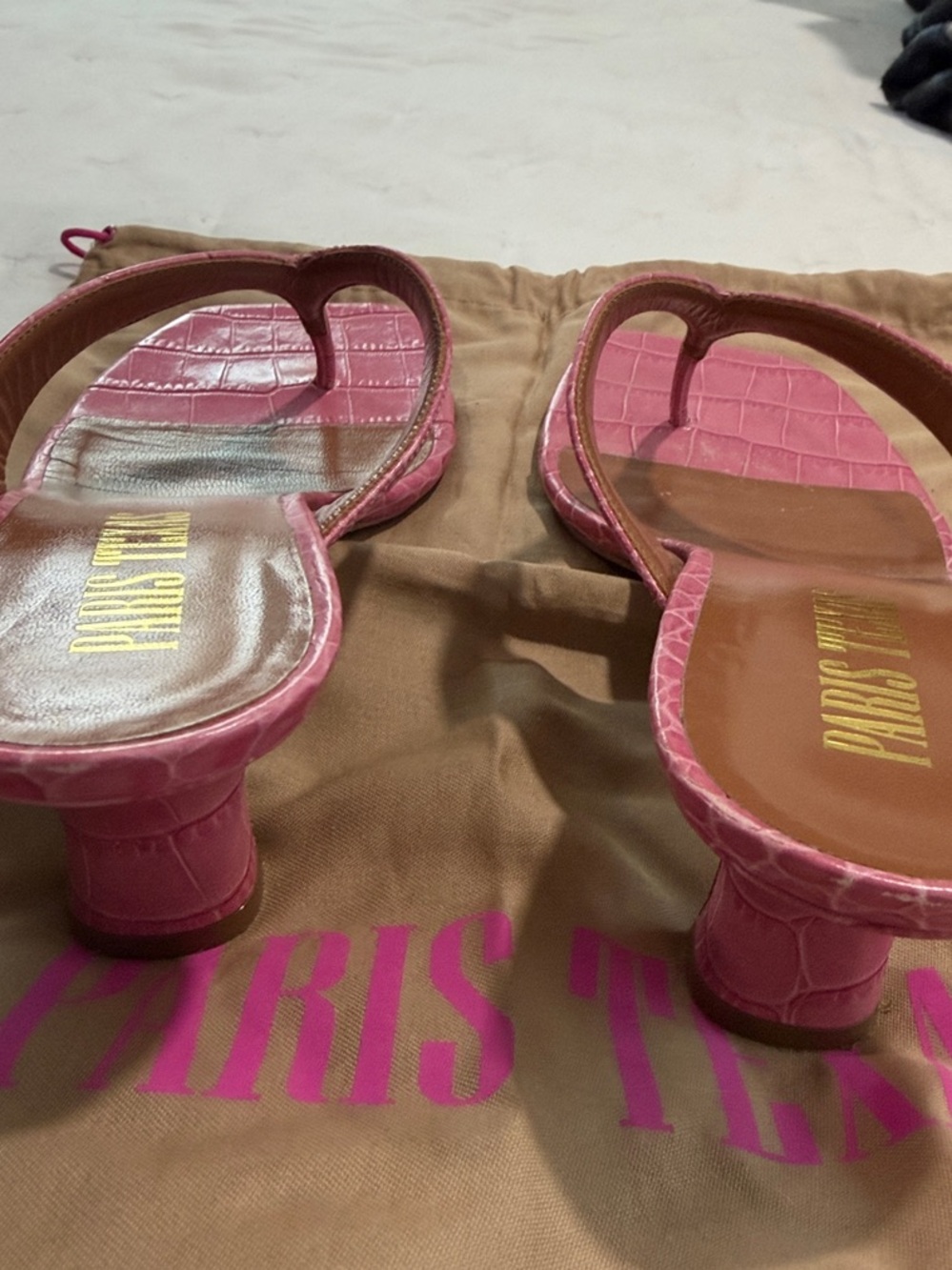 Paris Texas Pink Croc-Embossed Square-Toe Thong Mules - Picture 2 of 3